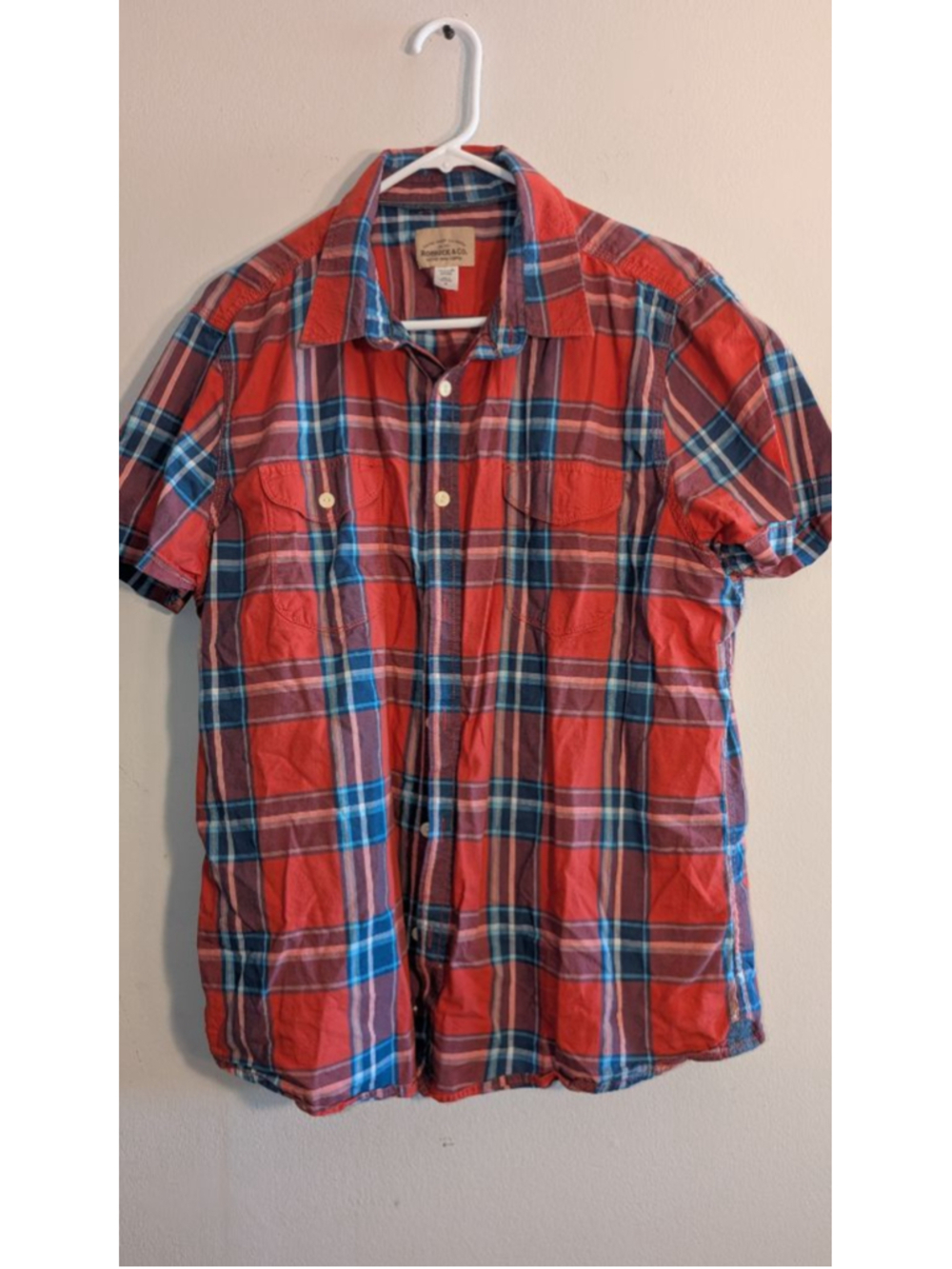 Roebuck & Co. Red Blue Plaid Casual Button Down Shirt XL, men